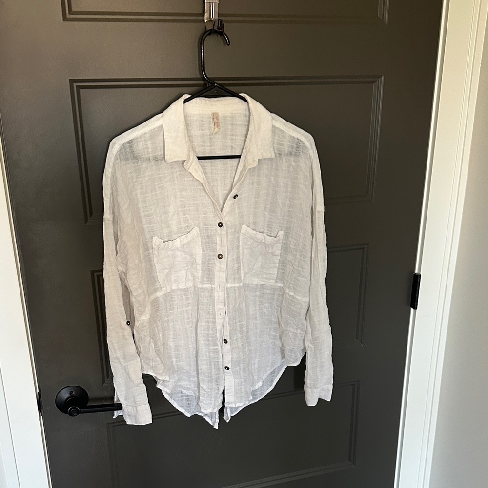 Free People White Button Down Shirt